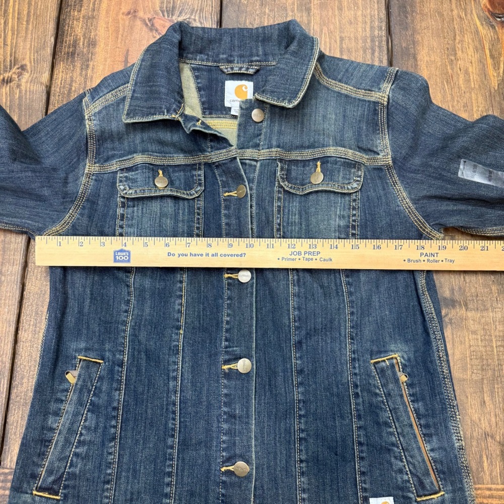 Carhartt Womens Denim Trucker Jacket Medium Wash Blue 102037 485 Size M 8/10 - Picture 4 of 7